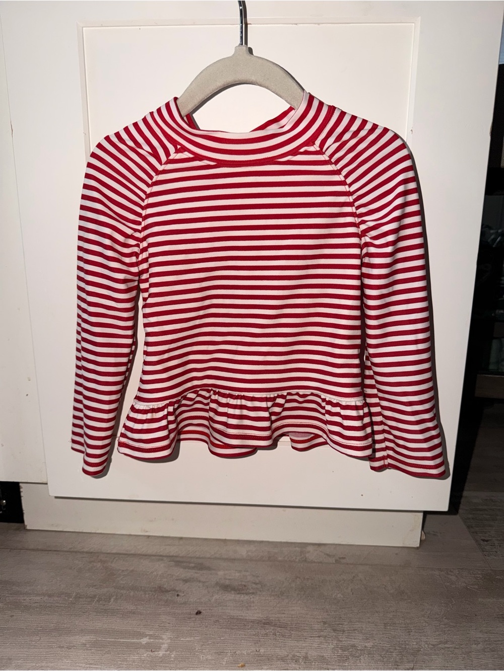 Janie and Jack Red and White Striped Peplum Rash Guard